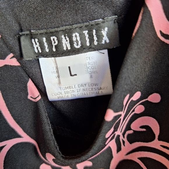 Hypnotix Dress Stretchy Blend SzL Black/Pink Floral Sleeveless HEm/Sleeve Ruffle - Picture 3 of 7